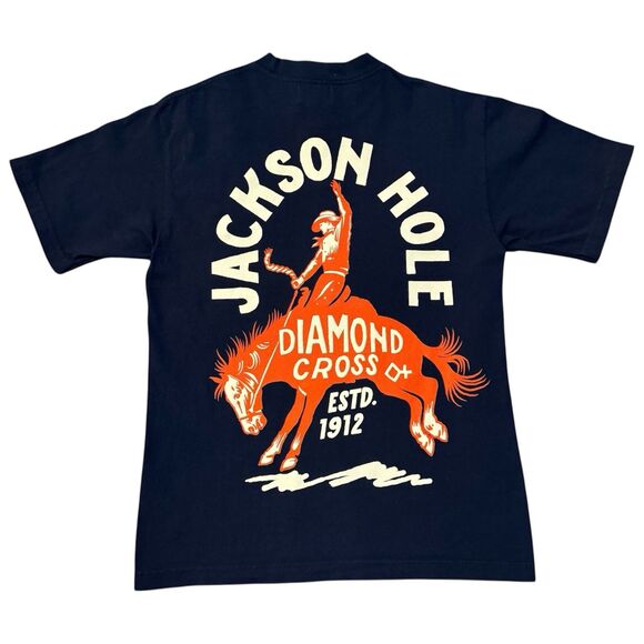 Diamond Cross Ranch Navy T Shirt Men's Size Small Jackson Hole Wyoming Cowboy - Picture 1 of 5